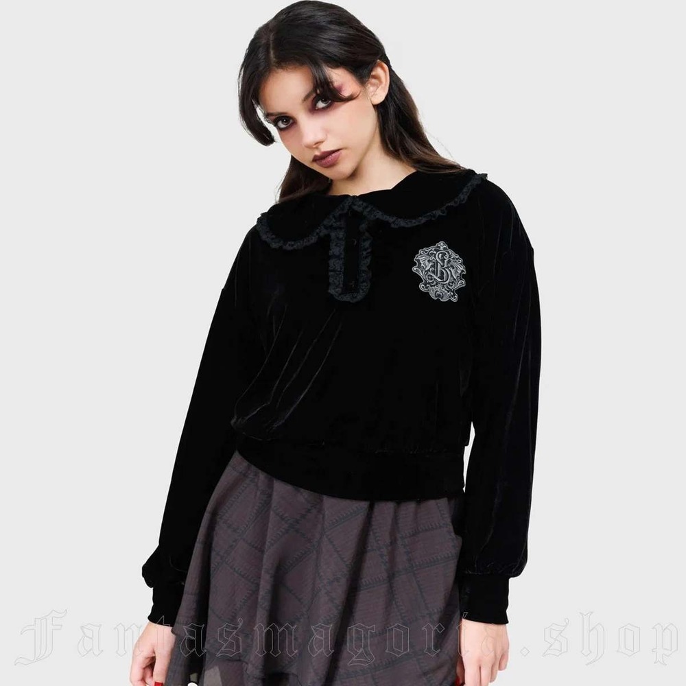 Killstar Darkmoor university black velvet‎ sweater